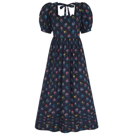 PINK CITY PRINTS Genevieve Dress In Midnight Garden, Small $288 - Picture 2 of 8